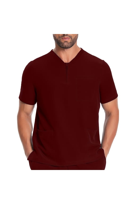 Men's Nursing Scrubs Quarter Zip Up V-Neck Scrub Tops with Chest Pocket Soft Stretch Medical Uniform Pullovers