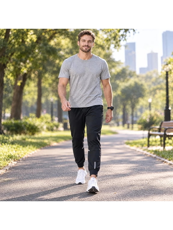 Men's Nylon Breathable Casual Sports Pants Athletic Joggers Tapered Pants Lightweight Gym Pants with Pockets