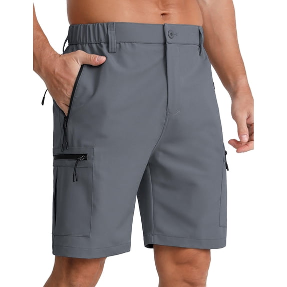 Men's Nylon Golf Shorts 7 Inch Inseam Stretchy Waterproof with Zipper Pockets and Expandable Waistband for Travel Hiking Casual Business Big and Tall Size S-3XL Gray