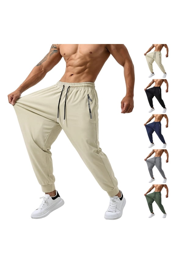 Men's Nylon Ice Silk Jogger Pants Elastic Drawstring Waist Zipper Pockets Lightweight Stretch Casual Athletic Trousers Black M
