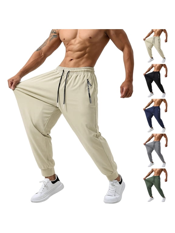 Men's Nylon Ice Silk Jogger Pants Elastic Drawstring Waist Zipper Pockets Lightweight Stretch Casual Athletic Trousers Gray 2XL