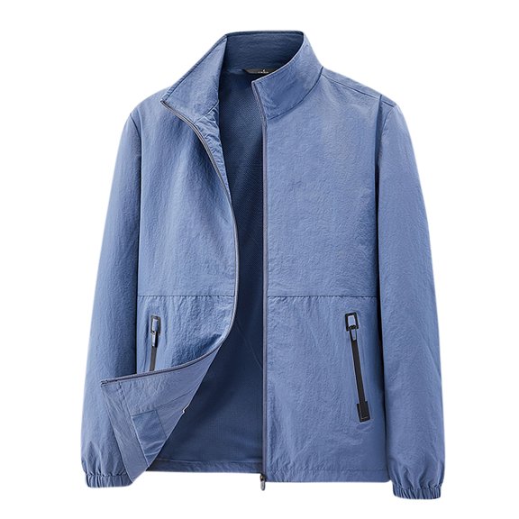 Men's Nylon Lightweight Jackets Hiking Outdoors Long Sleeve Full Zip Jacket with Pockets Quick Dry Sports Coat (2XL, Blue)