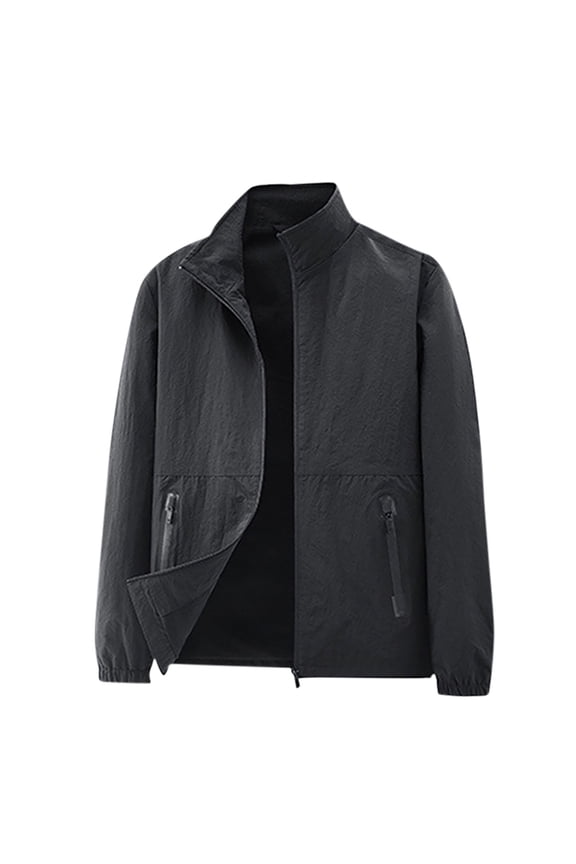 Men's Nylon Lightweight Jackets Hiking Outdoors Long Sleeve Full Zip Jacket with Pockets Quick Dry Sports Coat (M, Black)