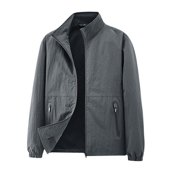 Men's Nylon Lightweight Jackets Hiking Outdoors Long Sleeve Full Zip Jacket with Pockets Quick Dry Sports Coat (M, Gray)
