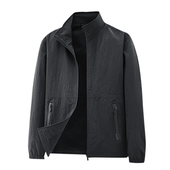 Men's Nylon Lightweight Jackets Hiking Outdoors Long Sleeve Full Zip Jacket with Pockets Quick Dry Sports Coat (XL, Black)