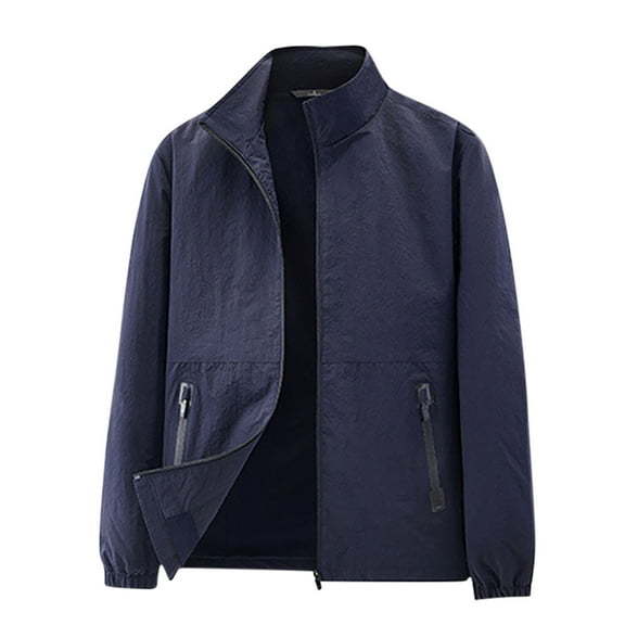 Men's Nylon Lightweight Jackets Hiking Outdoors Long Sleeve Full Zip Jacket with Pockets Quick Dry Sports Coat (XL, Dark Blue)