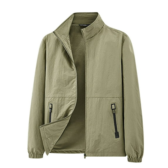 Men's Nylon Lightweight Jackets Hiking Outdoors Long Sleeve Full Zip Jacket with Pockets Quick Dry Sports Coat (XL, Khaki)