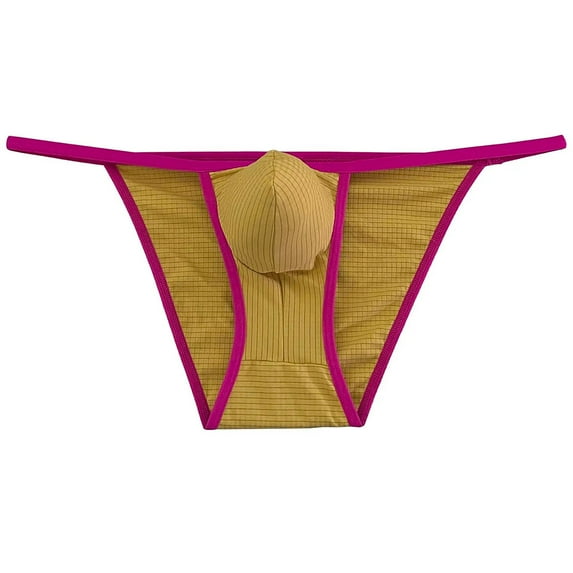 Men's Nylon Micro Bikini Briefs Breathable Checkered Spandex Underwear with Pouch Sensual Lingerie Tangas Fruit Yellow M