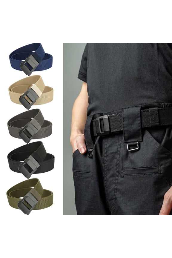 Men's Nylon Ratchet Belt with Automatic Buckle - Adjustable Woven Sports Waist Belt for Casual Work & Outdoor Activities, Durable Quick-Release Belt, Comfortable Everyday Wear Accessory, C