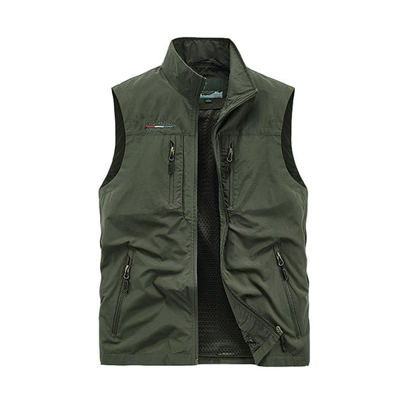 Men's Nylon/Spandex Casual Vest - Multi-Pocket, Solid Color, for Fall and Winter