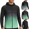 thumbnail image 1 of Men's Nylon Spandex Zipper Hoodie | Long Sleeve Cycling Top Gradient Color Full Zip Cardigan Quick Dry Breathable Sports Fitness Running Training Streetwear | Zenithor,Black L, 1 of 8