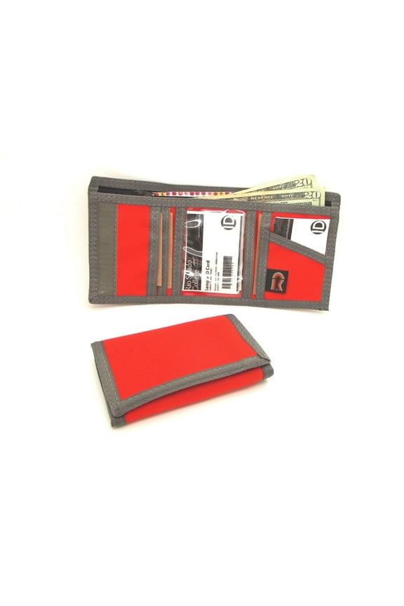 Men's Nylon Trifold Wallet w/Inside ID. Made in USA. Color - Bright Orange.