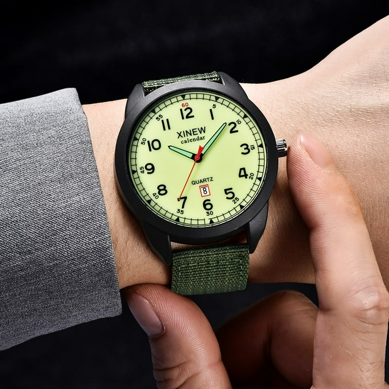 Men s Nylon Waterproof Date Quartz Watch Analog Quartz Wrist Watches Wind up Watches for Men No Battery Electronic Watch Youth Watch Vintage Leather