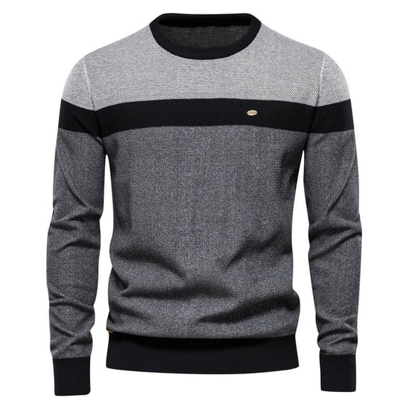 Men's O-neck Sweater Soft Casual Sweaters for Men Classic Pullover Sweaters with Ribbing Edge On Seasonal Dark Gray 14(XXXL)