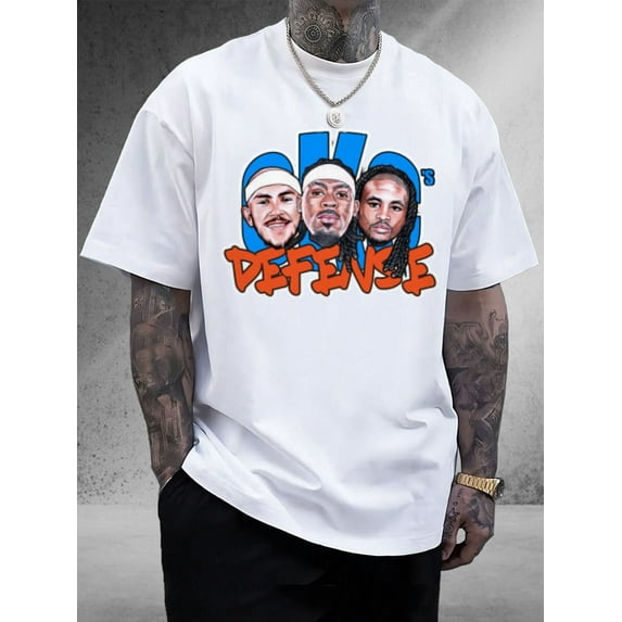 Men's OKC DEFENSE Graphic T-Shirt - 100% Cotton Unisex Streetwear Tee with Graffiti-Style Print, Geometric Patterns & Vibrant Colors, Regular Fit Short Sleeve for Casual Wear, Gym, Golf, Gifts