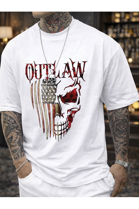 Men's OUTLAW Graphic T-Shirt - Oversized Casual Short Sleeve Tee with OUTLAW Print, Round Neck Loose Fit Shirt Suitable for Outdoor Wear, Gym, Everyday Use, Machine Washable for - (No Transparency)