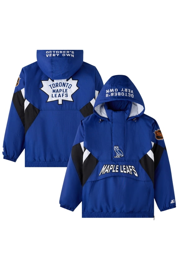 Men's OVO x Starter  Blue Toronto Maple Leafs Half-Zip Hooded Jacket