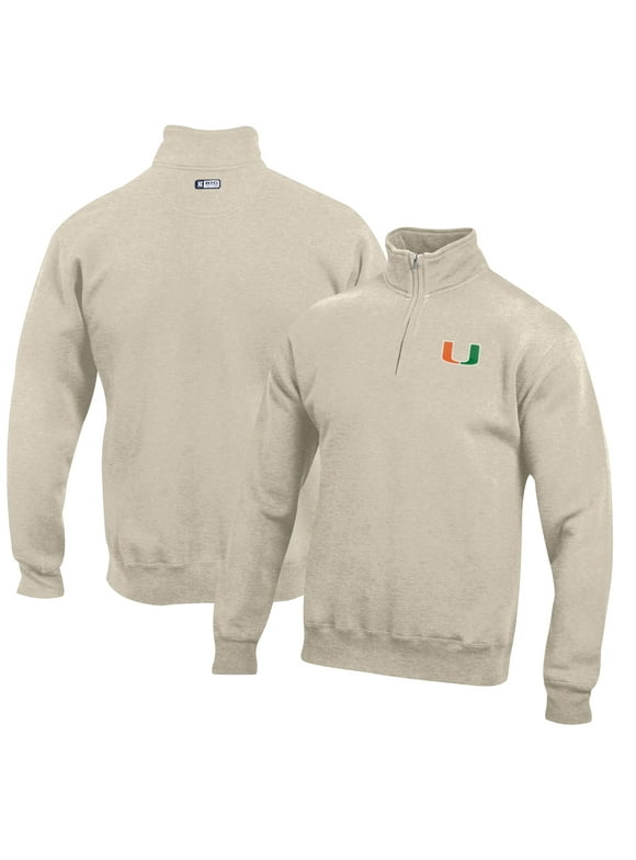 Men's Oatmeal Miami Hurricanes Big Cotton Quarter-Zip Pullover Sweatshirt