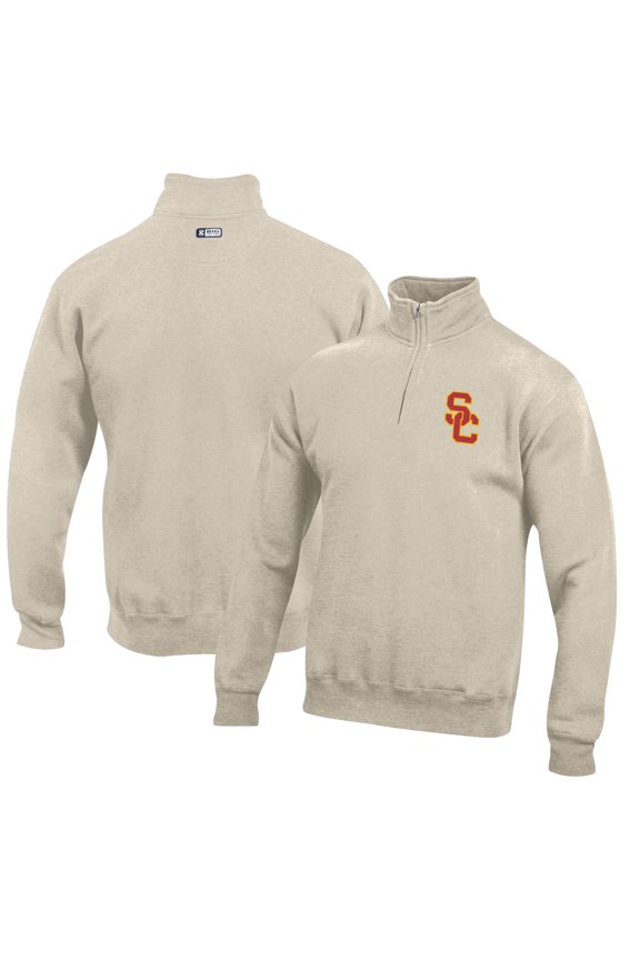Men's Oatmeal USC Trojans Big Cotton Quarter-Zip Pullover Sweatshirt