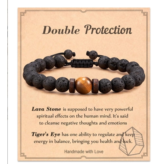 Men's Obsidian Braided Bracelet with Frosted Tiger's Eye & Volcanic Stone Beads - Gift with Card