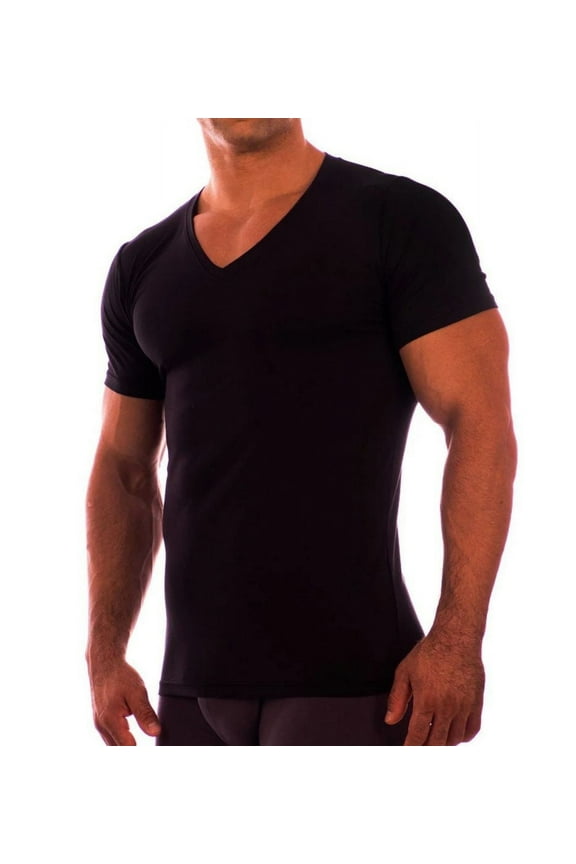 Men's Obviously D14-1N3 Deep V Neck Short Sleeve Undershirt (Black S)