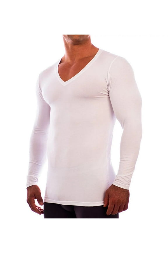 Men's Obviously Y43712 Deep V Neck Long Sleeve Undershirt (White S)