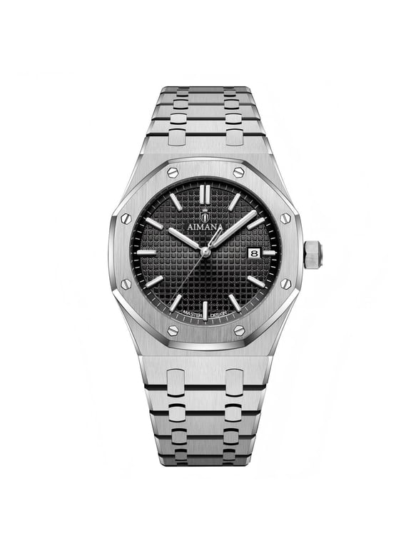 Men's Octagonal Automatic SelfWinding Analog Wrist Watch, Luminous Date Dial, Silver Stainless Steel Band for Business Daily Wear
