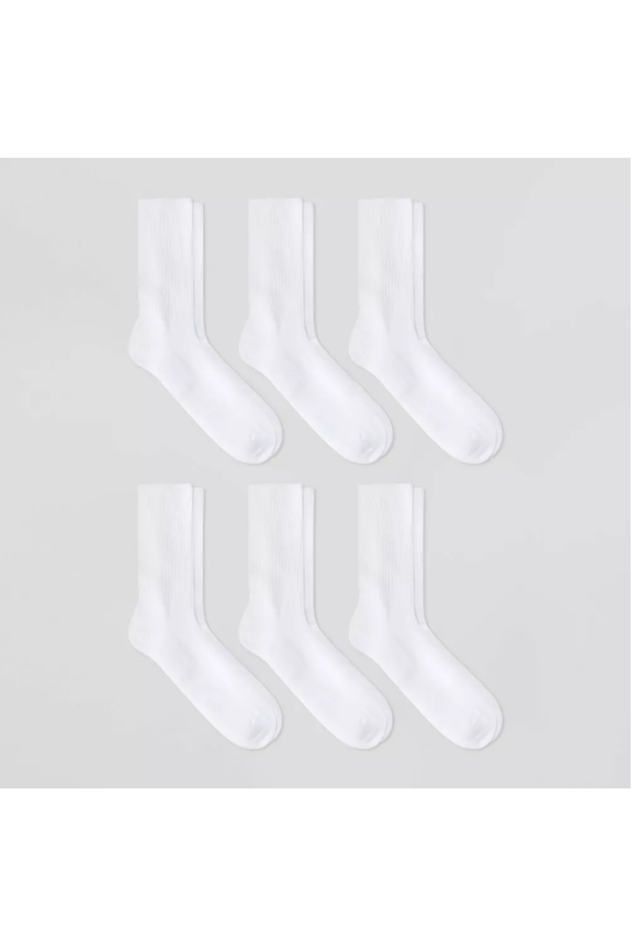 Men's Odor Resistant Crew Socks 6pk - Goodfellow & Co White 6-12: Arch Support, Reinforced Heel & Toe