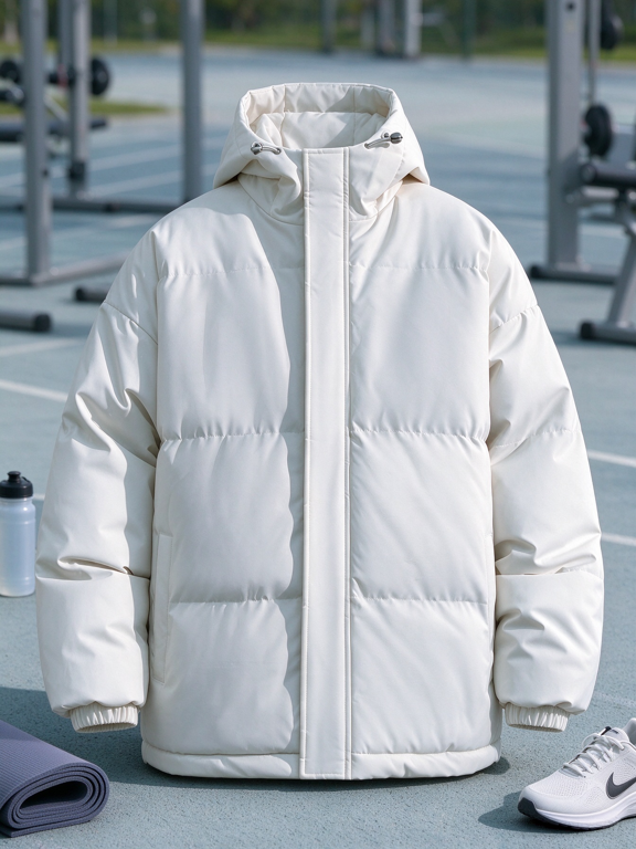 Men's Off-White Athletic Jacket, Lightweight Zip-Up Track Coat with Pockets, Casual Sport Outerwear for Fall Winter Daily Wear
