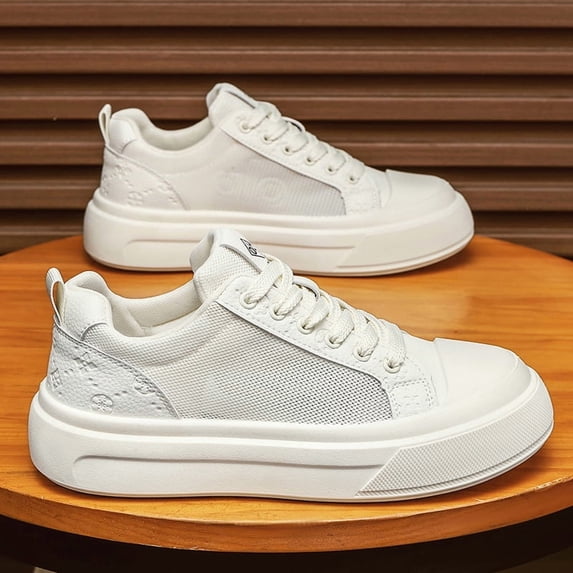 Men's Off-White Mesh & Embossed Leather Chunky Platform Sneakers