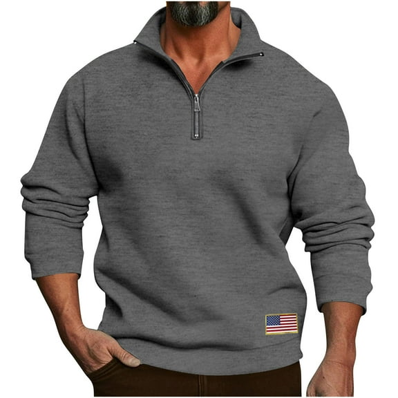 Men's Office Bussiness Sweatshirt Solid Stand Collar Blouse Raglan Sleeve Long Sleeve Shirt Tops American Flag Print Blouse Causal Dressy Pullover Sweater Blouses
