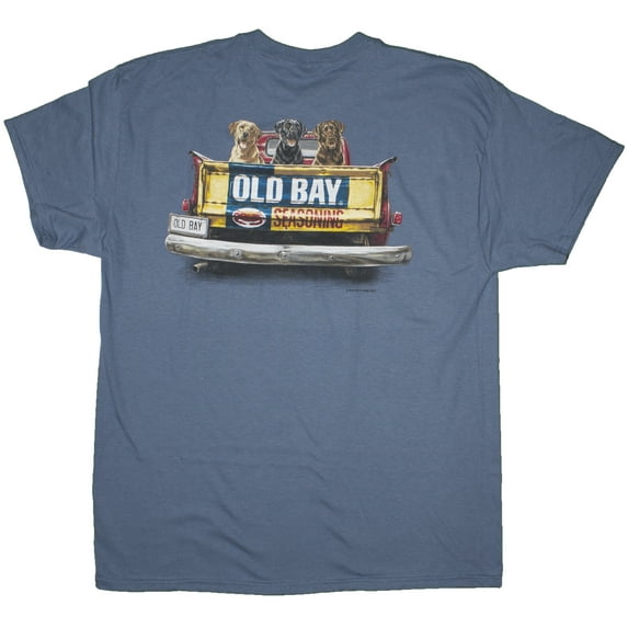 Men's Officially Licensed Old Bay Tailgaters 3 Labrador Dogs In Pickup T-Shirt
