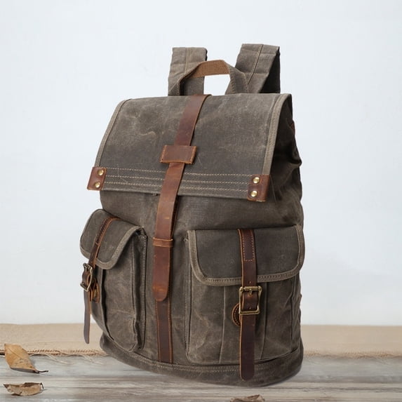 Men's Oil Wax Canvas Vintage Travel Backpack,Gray
