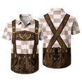 thumbnail image 1 of Men's Oktoberfest Lederhosen Graphic Button Down Shirt, Short Sleeve Plaid Top, 1 of 4