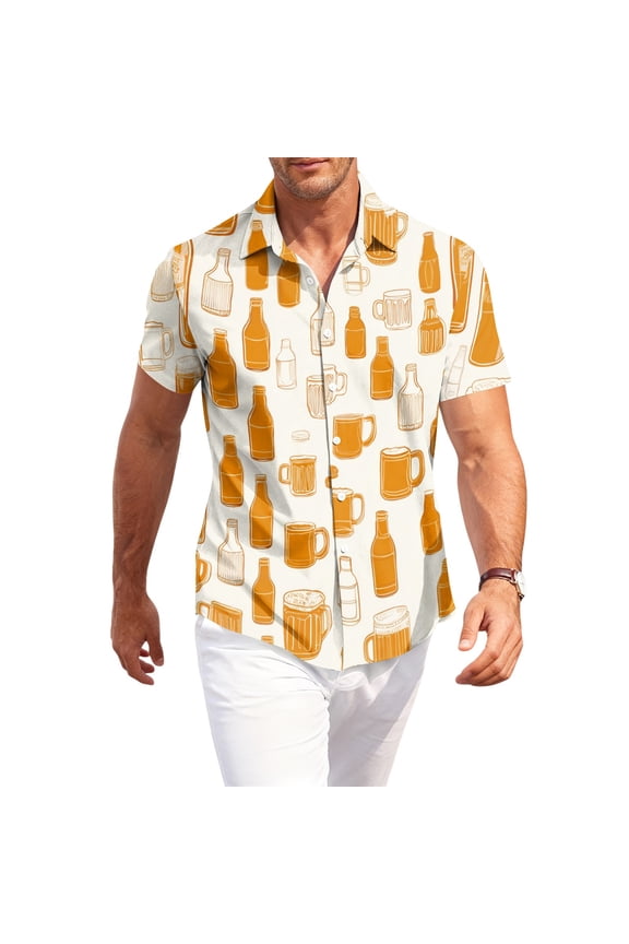 Men's Oktoberfest Themed Shirt, Bavarian German Beer Festival 3D Novelty Print Short Sleeve Carnival Festival Top