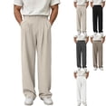 thumbnail image 1 of Men's Old Money Dress Pants Pleated Wide Leg Golf Trousers High Waisted Loose Fit Slacks Button Closure with Pockets for Business Office Fall, Beige, XXXL, 1 of 8