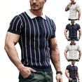 thumbnail image 1 of Men's Old Money Style Striped Knit Polo Sweater, Breathable Button Down Short Sleeve Knitwear, Casual Elegant Top for Casual and Summer Wear, Sizes S-2XL White, 1 of 7