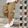 thumbnail image 1 of Men's Olive Green Cargo Shorts With 7/8 Length And Multiple Pockets Featuring Loose Fit Cuts For Summer Streetwear Hiking Fishing Camping Yard Chores Light Gray XL, 1 of 5