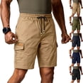 thumbnail image 1 of Men's Olive Green Cargo Shorts With Side Pockets And Drawstring Waist Featuring Relaxed Fit Cuts For Summer Outdoor Work Army Green L, 1 of 7