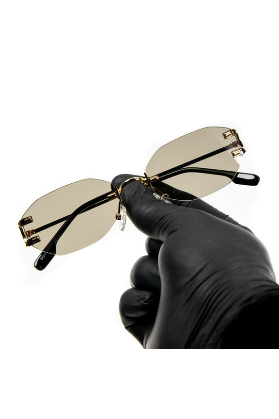 Men's Olive Green Tint Gold Frame Rimless Luxury Fashion Sunglasses