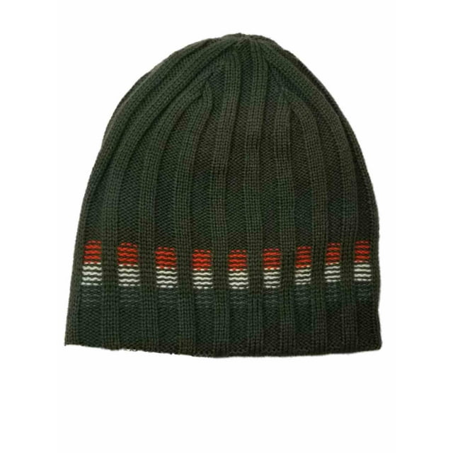 Men's Olive Green with Accent stripe Winter Reversible Beanie Stocking Cap Hat