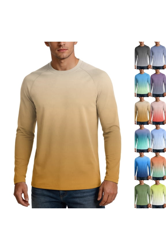 Men's Ombre Gradient Long Sleeve UV Protection Shirts UPF 50+ Quick Dry Tops, Soft Loose Fit Athletic Shirts for Hiking Cycling ,M,Coffee