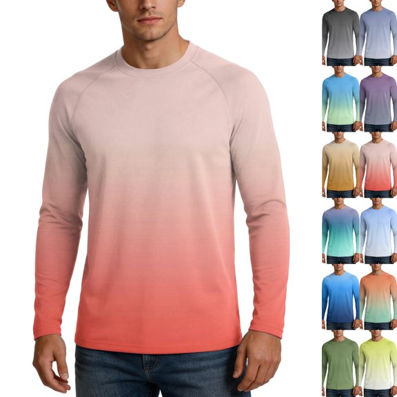 Men's Ombre Gradient Long Sleeve UV Protection Shirts UPF 50+ Quick Dry Tops, Soft Loose Fit Athletic Shirts for Hiking Cycling ,M,Red
