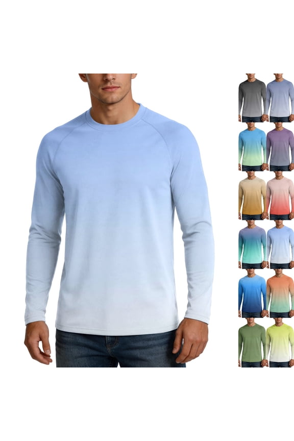 Men's Ombre Gradient Long Sleeve UV Protection Shirts UPF 50+ Quick Dry Tops, Soft Loose Fit Athletic Shirts for Hiking Cycling ,M,Sky Blue