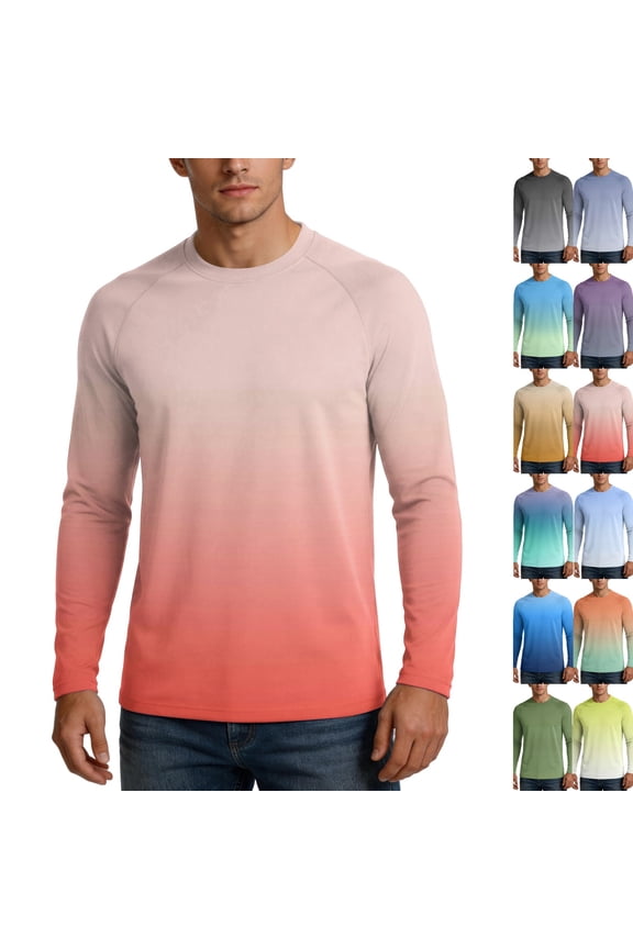 Men's Ombre Gradient Long Sleeve UV Protection Shirts UPF 50+ Quick Dry Tops, Soft Loose Fit Athletic Shirts for Hiking Cycling ,XL,Red