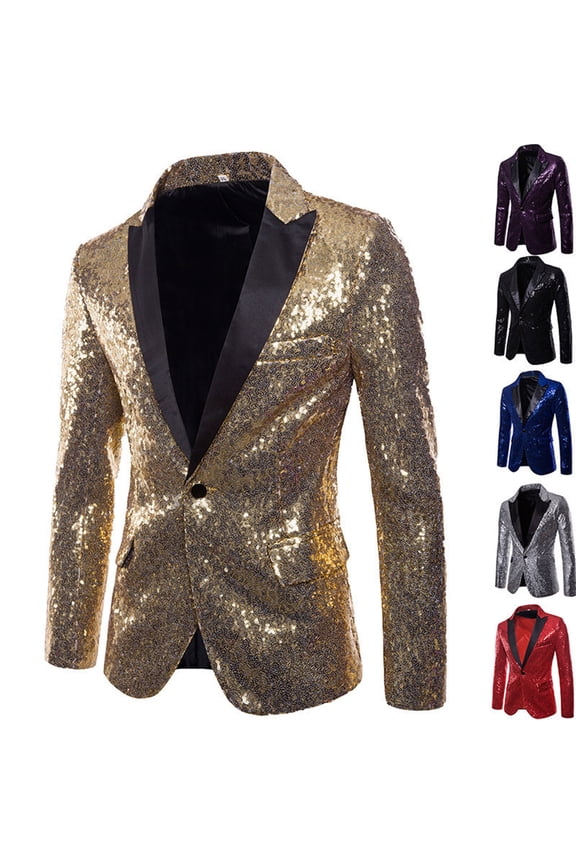 Men's One Button 70s Disco Shiny Sequin Blazer Dress Suit Jacket for Weddings Prom & Nightclubs Sparkling Metallic Tuxedo Coat with Stretch Fabric Big and Tall Size 3XL-5XL Silver