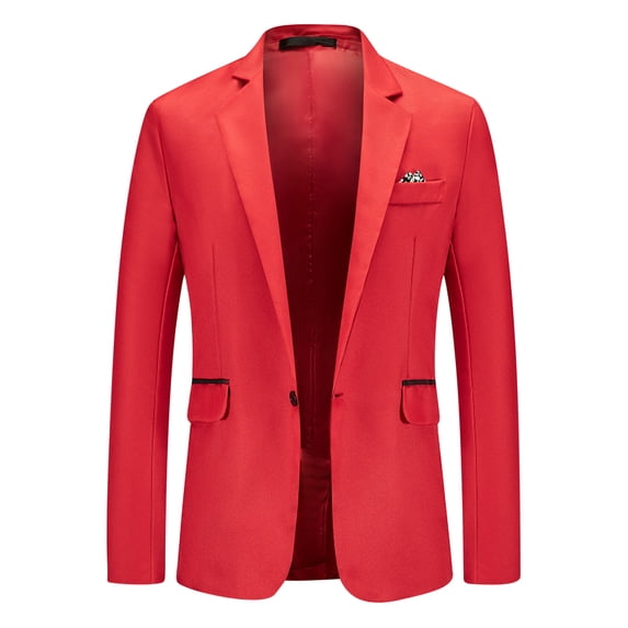 Men's One Button Blazer Lightweight Casual Sport Coats Solid Color Suit Jacket Red L