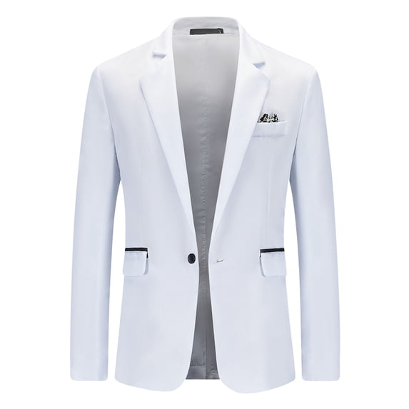 Men's One Button Blazer Lightweight Casual Sport Coats Solid Color Suit Jacket White XXL