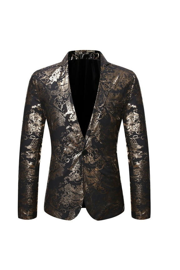 Men's One Button Dress Party Floral Suit Jacket Notched Lapel Slim Fit Stylish Blazer Printed Tuxedo Prom Dinner Blazer