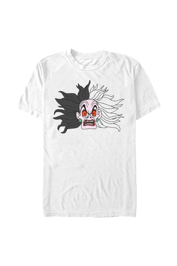 Men's One Hundred and One Dalmatians Cruella De Vil Angry Face Graphic Tee White 2X Large